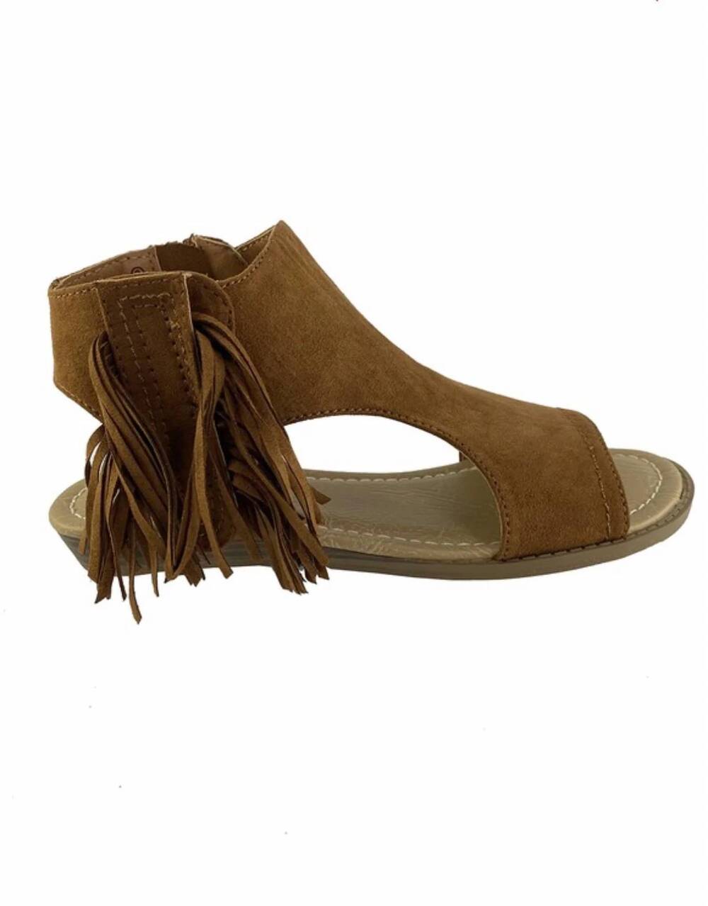 NEW OLIVACEOUS women's fringe flat sandals in brown